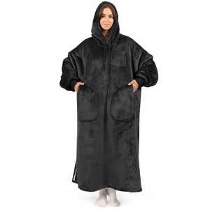 PAVILIA Wearable Blanket Hoodie Adults, Faux Shearling Cozy Oversized Hooded Sweatshirt, Warm Fleece Two Pockets - 1 of 4