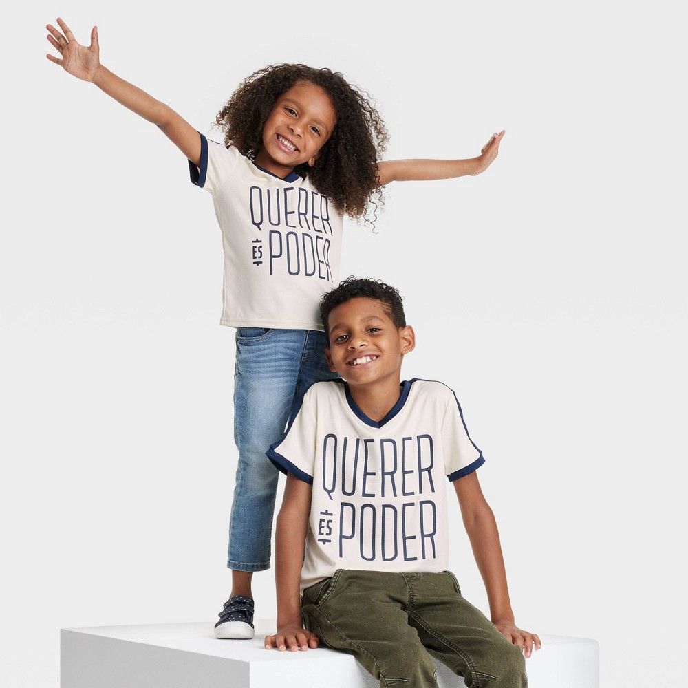 Latino Heritage Month Kids' Short Sleeve Athletic 'Querer es Poder' Graphic T-Shirt - White XS