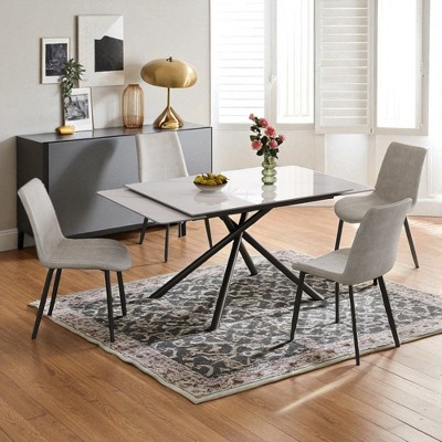 Retractable Sintered Stone 5-Piece Dining Table Set with 4 Chairs, 59"-83" Extendable Table, Rectangular Design with Cross-Leg Carbon Steel Base