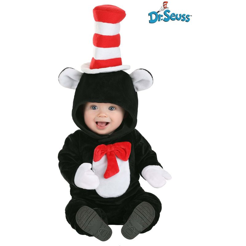 HalloweenCostumes.com 9-12 Months   Dr. Seuss Cat in the Hat Costume Infant One-Piece Jumpsuit., Black/Red/White, 2 of 4