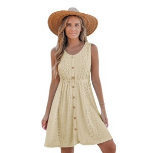 Women's Sleeveless Eyelet Summer Dress with Elastic Waist - Cupshe - 1 of 4