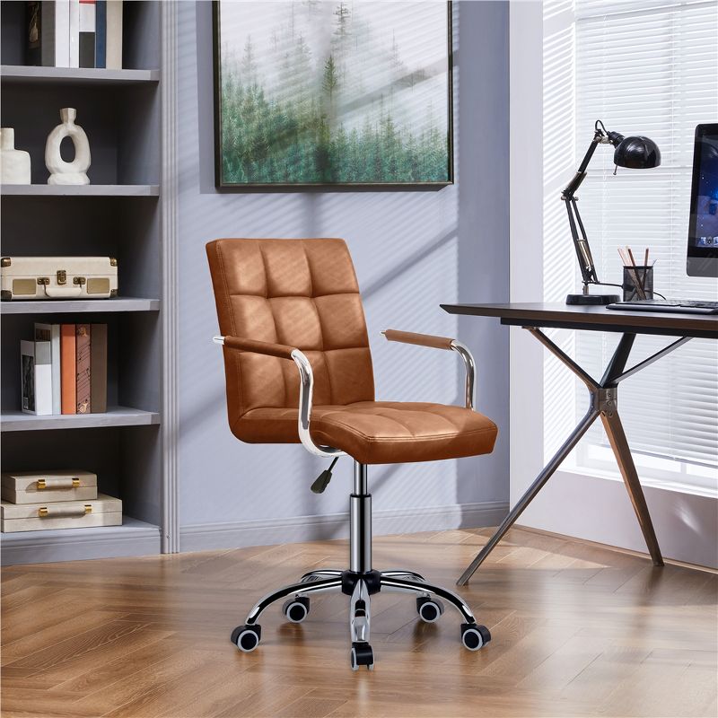 Yaheetech Modern Office Chair Height Adjustable Swivel Chair Mid Back PU Leather Chair, 3 of 11