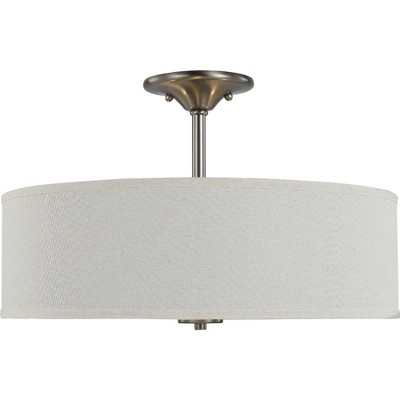 Brushed Nickel 18" Drum Semi-Flush Mount with Off-White Linen Shade