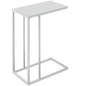 Monarch Specialties Accent Table C-Shaped End Side Snack Living Room Bedroom Metal Tempered Glass White Contemporary Modern - 1 of 4