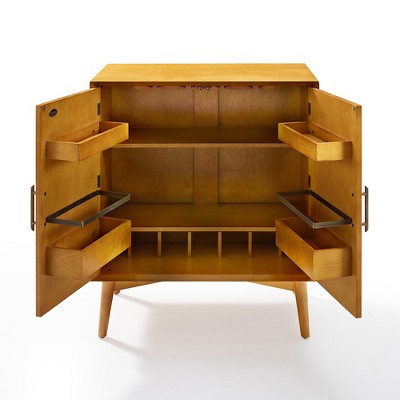 Landon Mid-Century Acorn Brown Bar Cabinet with Antique Brass Handles