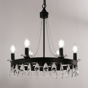 YANSUN 6-Light Black Chandelier with Crystal Bead Hanging Ceiling FixtureRustic Vintage Candle Style Industrial Ceiling Light - 1 of 1