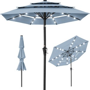 Best Choice Products 10ft 3-Tier Solar Patio Umbrella w/ 24 LED Lights, Tilt Adjustment, Easy Crank - 1 of 4