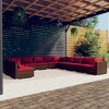 vidaXL 11-Piece Patio Lounge Set/Cinnamon Red Cushions/Brown PE Rattan/Modular Design/Garden Outdoor Furniture/Powder-Coated Steel Frame - 2 of 4