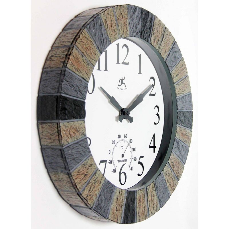 13&#34; Faux Slate Stone Mosaic Indoor/Outdoor Wall Clock - Infinity Instruments, 4 of 8
