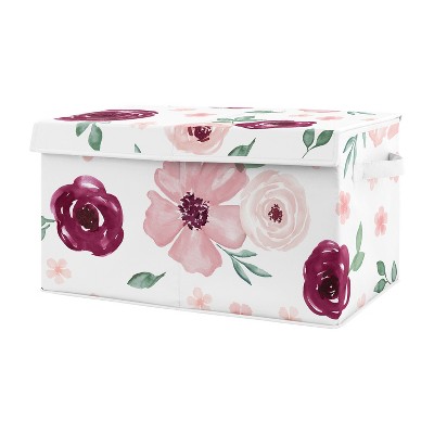 Sweet Jojo Designs Fabric Storage Toy Bin Watercolor Floral Pink White and Green