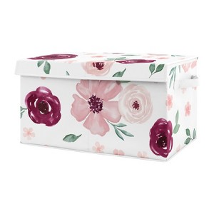 Sweet Jojo Designs Fabric Storage Toy Bin Watercolor Floral Pink White and Green - 1 of 3