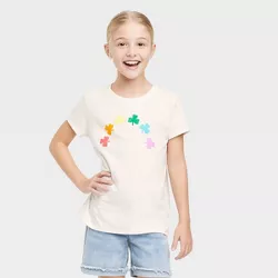 Girls' Short Sleeve 'Rainbow Shamrock' St. Patrick's Day Graphic T-Shirt - Cat & Jack™ Cream