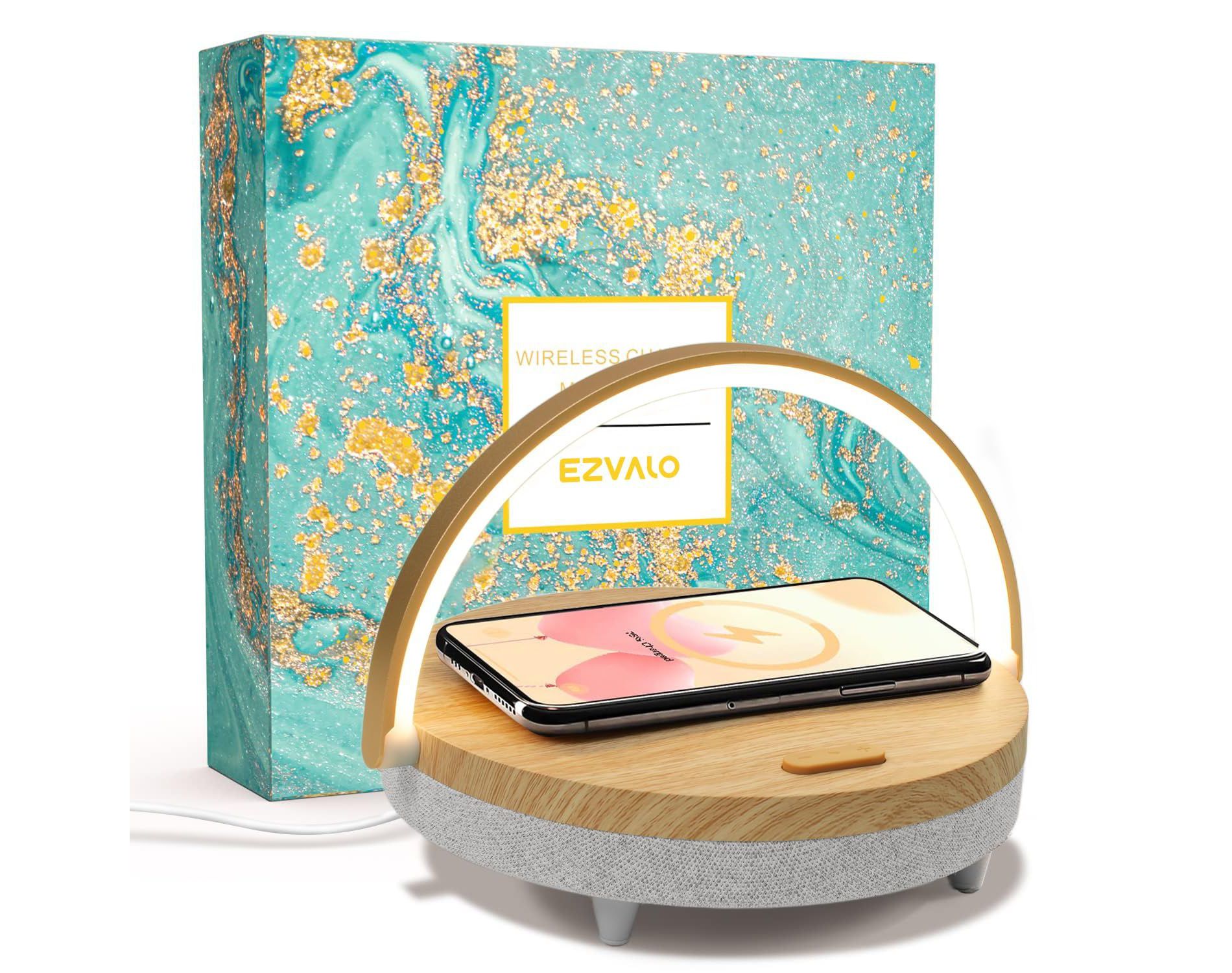4-IN-1 Touch Music Table Lamp Gift for her Grain - EZVALO Wireless Charger Portable Speaker Dimmable LED
