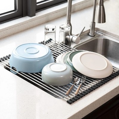 BRINJOY Roll Up Dish Drying Mat Over The Sink, 20.5"" x 16.1"" Foldable Multipurpose Sink Dish Drying Rack