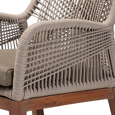 Gray Woven Rope Mahogany and Aluminum Dining Arm Chair