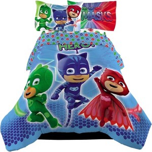 PJ Masks 4-Piece Twin Bed-in-a-Bag Set – Reversible Comforter, Fitted Sheet, Flat Sheet, and Pillowcase – Super Soft Kids Microfiber Bedding - 1 of 2