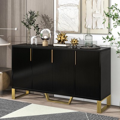 60"Modern sideboard with Four Doors, Metal handles & Legs,White