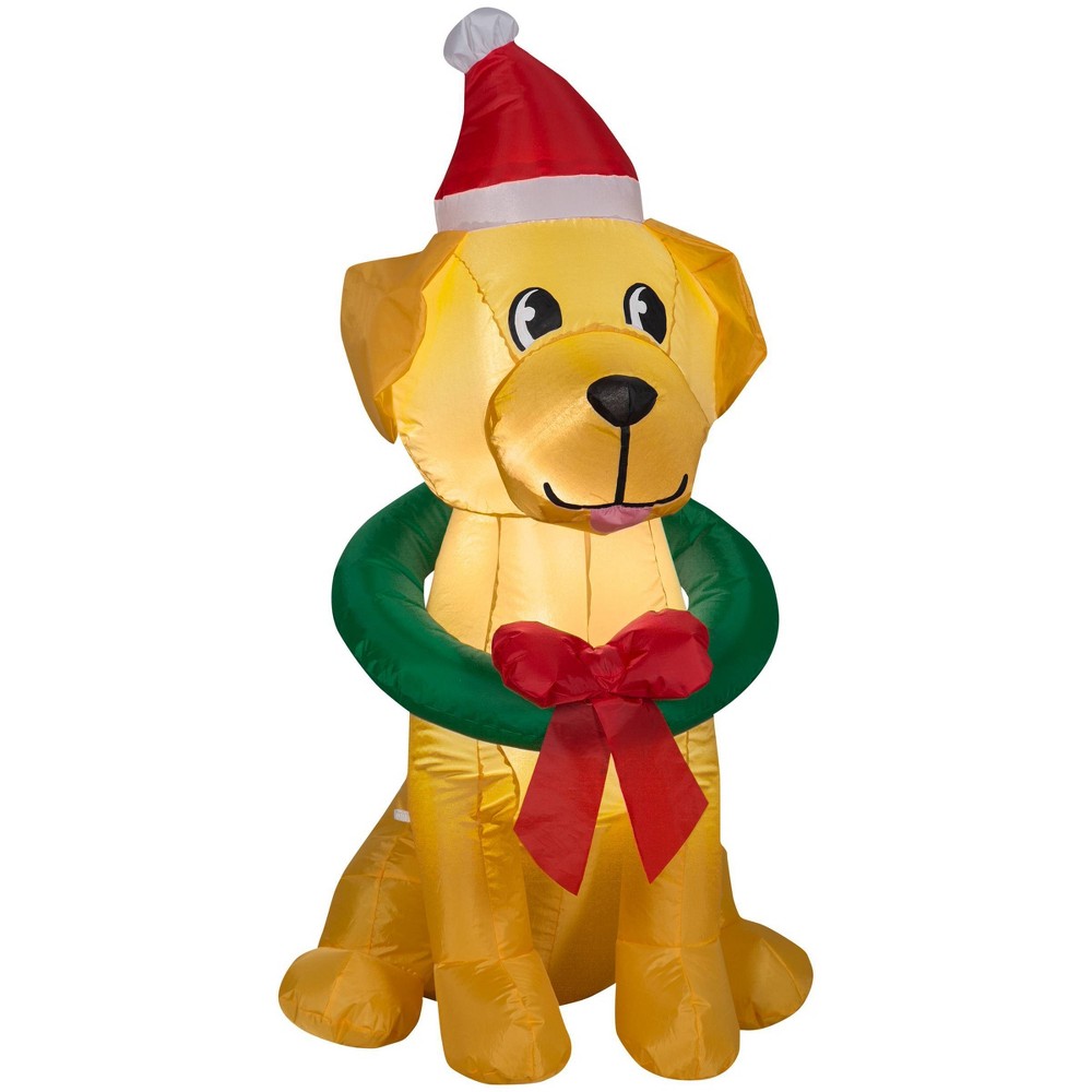 Gemmy 3.5' Dog with Wreath Christmas Inflatable Decoration Brown