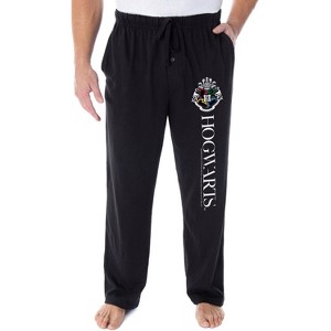 Harry Potter Adult Mens' Animal Silo Hogwarts Crest Loungewear Pajama Pants Black - 1 of 3