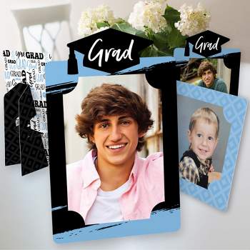 Big Dot of Happiness Light Blue Graduation Party Centerpieces - 4x6 Picture Display - Paper Photo Frames - Set of 12