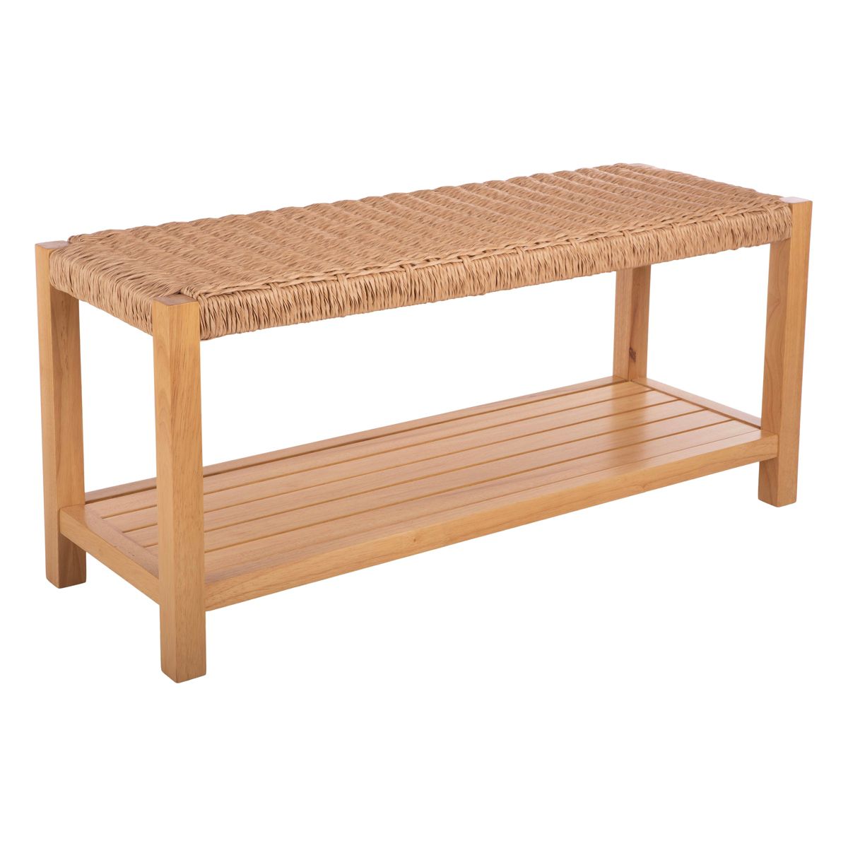 Alaterre Furniture Bench with Handcrafted Woven Rope Seat - Newport 40 in. Wood Bench with Storage Shelf for Entryway or Bedroom - thumbnail 9