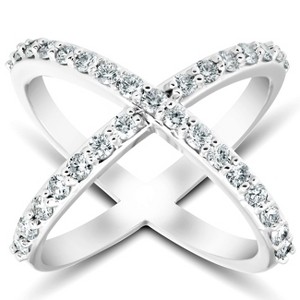 Pompeii3 1 Ct Diamond X Ring Wide Womens Fashion Designer Band 14k White Gold Lab Created - 1 of 4