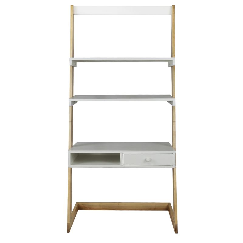 Freestanding Ladder Desk with Drawer Solid American Maple Frame Natural/White - Flora Home, 3 of 11