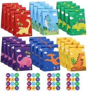 Dinosaur Gift Bags, 12Pcs Party Favor Treat Bags with 24 Stickers for Dinosaur Theme Birthday Supplies, Cartoon Wrap Bags for Kids - 1 of 4