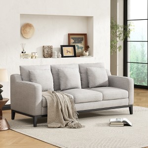 80.5" Polyester Fabric 3-Seater Standard Sofa with Wooden Legs, Removable Cushions, and Solid Wood Trim - 1 of 4