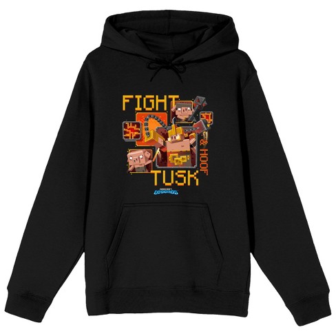 Minecraft Legends Fight Tusk Hoof Long Sleeve Black Adult Hooded Sweatshirt - image 1 of 3