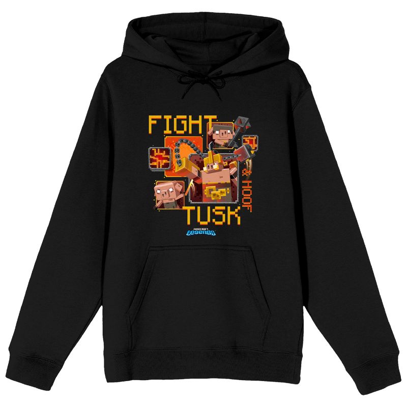 Minecraft Legends Fight Tusk Hoof Long Sleeve Black Adult Hooded Sweatshirt, 1 of 4