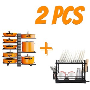 DOMETOUR 2Pcs Dish Drying Rack with Pot Organizer Rack 8 Tiers Pots Organizer and Dish Racks for Kitchen Counter Pot Lid Organizer and Dish Drainers - 1 of 4