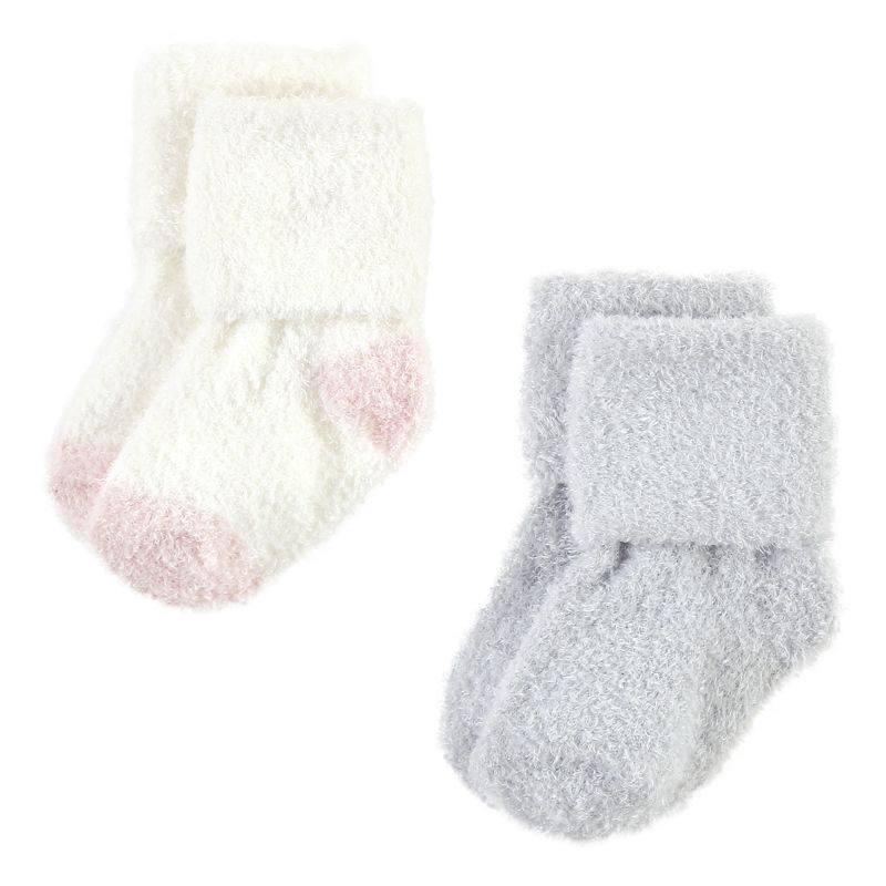 Hudson Baby Infant Girl Cozy Chenille Newborn and Terry Socks, Pink Neutral Stripe, 5 of 7