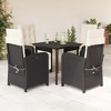 vidaXL Poly Rattan Patio Dining Set - 5-Piece Black Outdoor Furniture with Adjustable Recliners, Cream Cushions, and Tempered Glass Table - 2 of 4