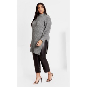 Women's Plus Size Longline Split Sweater - grey marle | CITY CHIC - 1 of 3