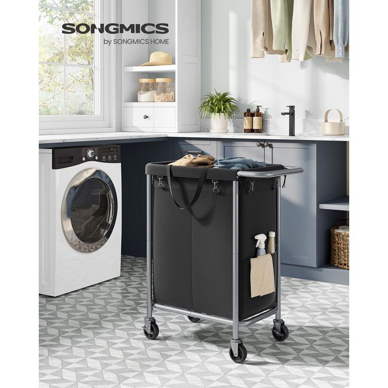SONGMICS Laundry Basket with Wheels, 2-Section Rolling Laundry Hamper, 37 Gallons (140L)Ink Black, 2 of 7