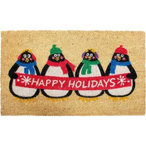 HomeRoots 17" X 29" Brown White And Red Christmas Happy Holidays Outdoor Coir Door Mat - 1 of 4