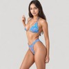 Anna-Kaci Women's Triangle Bikini Set with Dainty Floral Print and High Cut Thong Bottom - 2 of 3