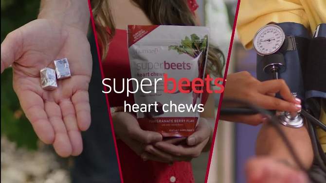 SuperBeets Heart Chews Vegan for Blood Pressure Support &#38; Heart Health - Pomegranate Berry - 60ct, 2 of 10, play video