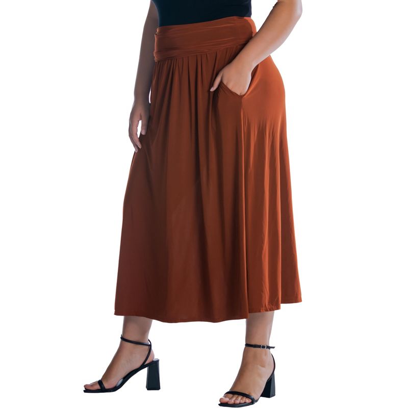 24seven Comfort Apparel Foldover Plus Size Maxi Skirt With Pockets, 2 of 7