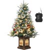 3 ft Pre-Lit Artificial Mini Christmas Tree with 78 Led Lights & Vintage Bells Base Festive Tabletop Decor with Berries - 2 of 4