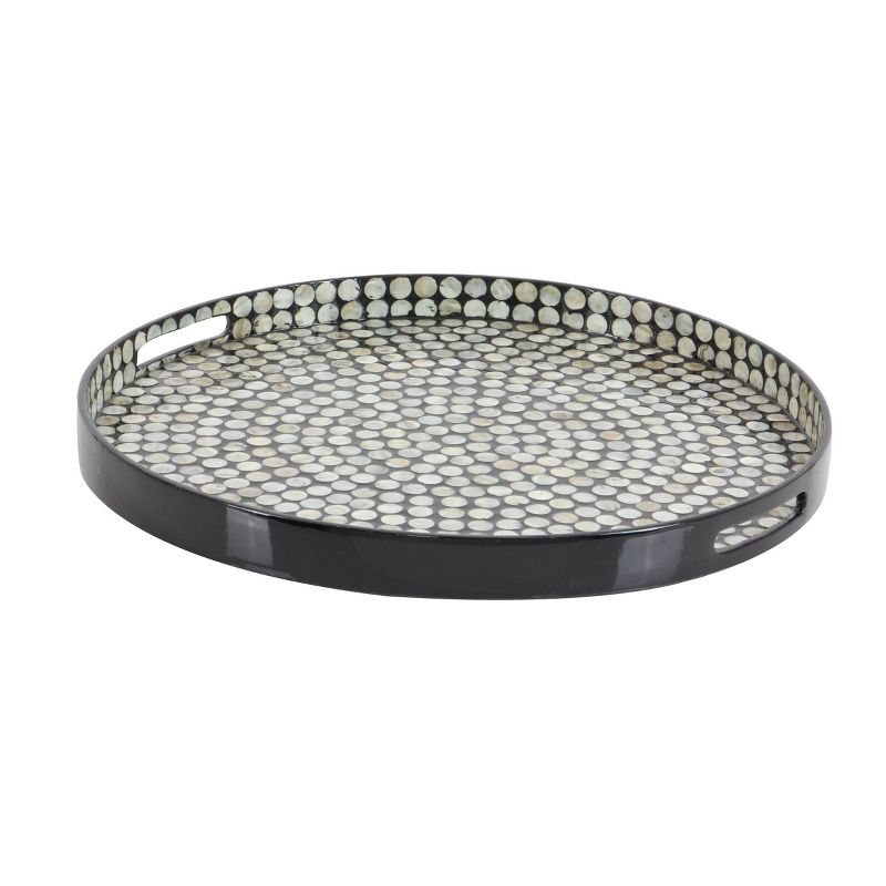 3&#34; x 24&#34; Round Lacquer and Shell Tray with Handles Black/White - Olivia &#38; May, 5 of 16