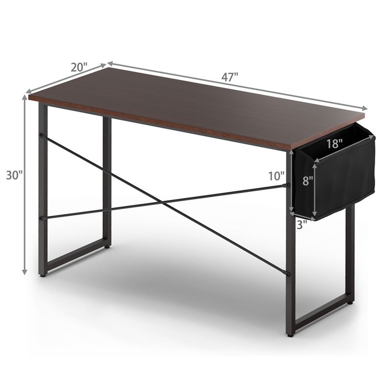 Costway Modern Computer Desk 47'' Study Writing Table w/ Storage Bag Coffee Black/Brown/Coffee, 4 of 11