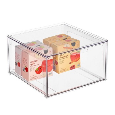 mDesign Plastic Stackable Kitchen Storage Organizer, Front Pull Drawer - Clear