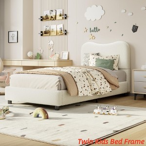 Twin/Full/Queen Size Bed Frame for Kids w/ Velvet Upholstered Headboard, Cute Low Profile Platform Bed for Girls and Boys - 1 of 4