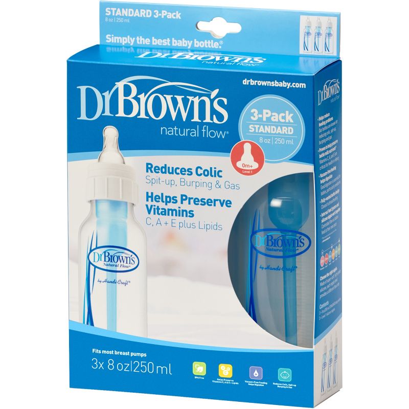 Dr. Brown&#39;s Natural Flow Anti-Colic Baby Bottle - Blue - 8oz/3pk, 3 of 10