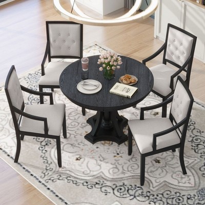 NicBex Round Dining Table Set for 4 Extendable Round Table with 4 Arm Chairs for Dining Room