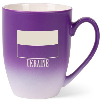 Elanze Designs Ukraine Ukrainian Flag 12 Ounce Ceramic Laser-Etched Engraved Drinkware Mug, Purple and White Ombre