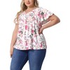 Agnes Orinda Women's Plus Size V Neck Ruffle Short Sleeve Boho Floral Casual T-Shirt - 2 of 4