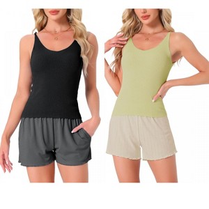 INSPIRE CHIC Womens 2 Pcs Loungewear Soft Cami Sleepshirts Pajama Shorts Sleeveless V-neck Tops - 1 of 4